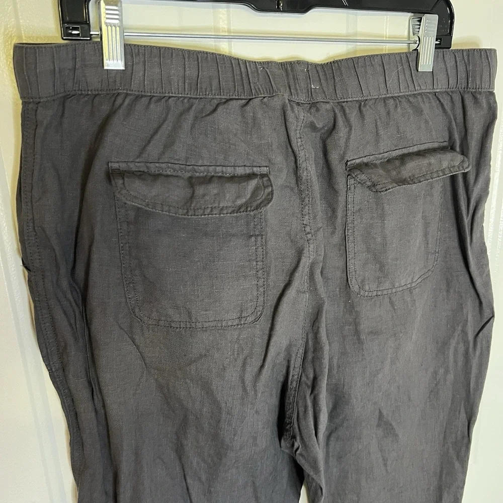 C&C California Women Pull-On‎ 100%Linen Cargo Jogger Pants sz XL Pewter Grey
